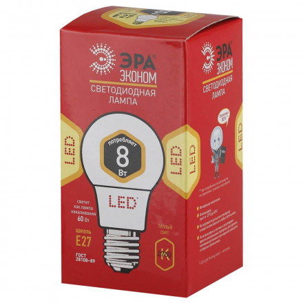 Лампа светодиодная ЭРА E27 8W 2700K матовая ECO LED A60-8W-827-E27 Б0019066