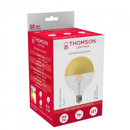 Лампа светодиодная филаментная Thomson E27 7W 2700K шар прозрачная TH-B2381