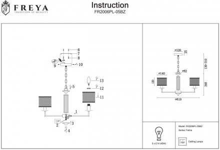 Подвесная люстра Freya Felina FR2006PL-05BZ
