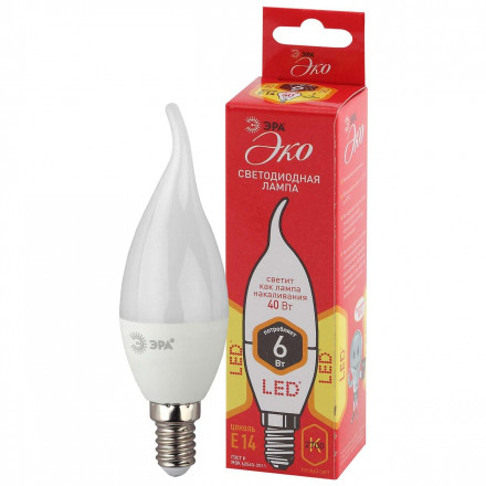 Лампа светодиодная ЭРА E14 6W 2700K матовая ECO LED BXS-6W-827-E14 Б0040881