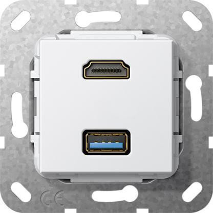 Розетка двойная HDMI-USB 3.0 A Gira System 55 чисто-белый глянцевый 567803