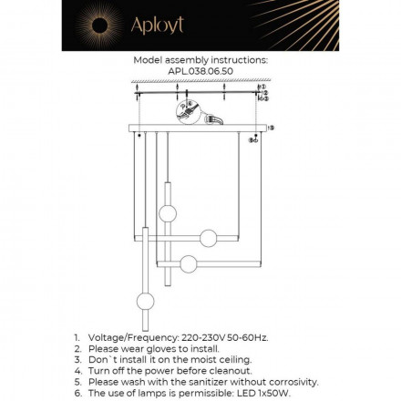 Подвесной светодиодный светильник Aployt Zhozefin APL.038.06.50
